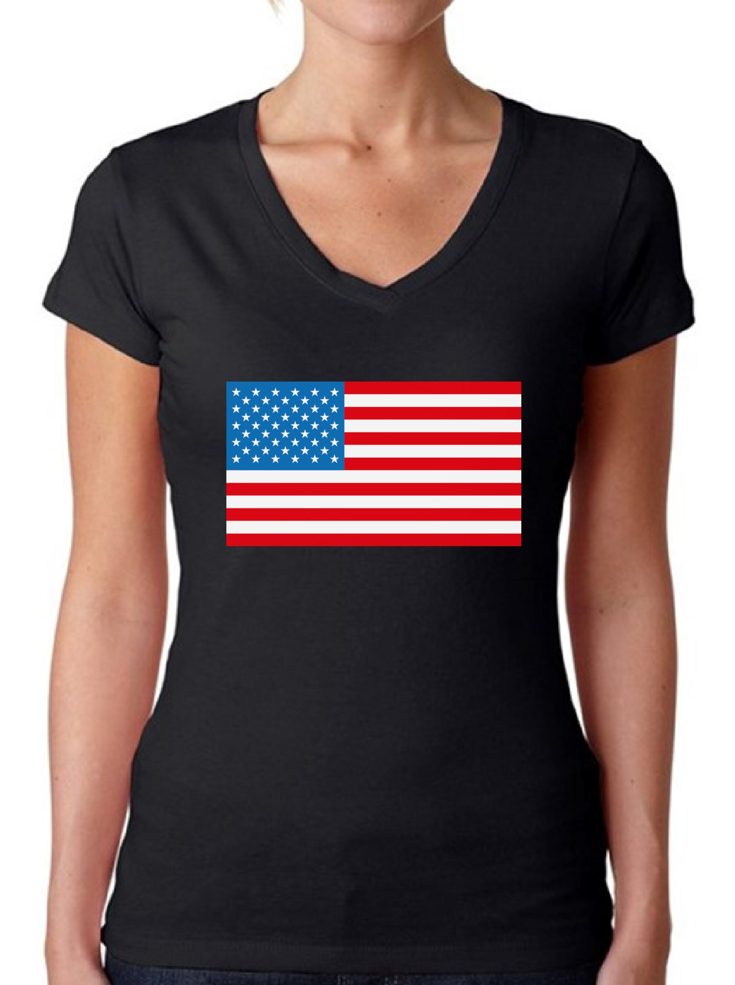 USA Flag Women's V-neck T shirt Tops Patriotic 4th of July Independence ...