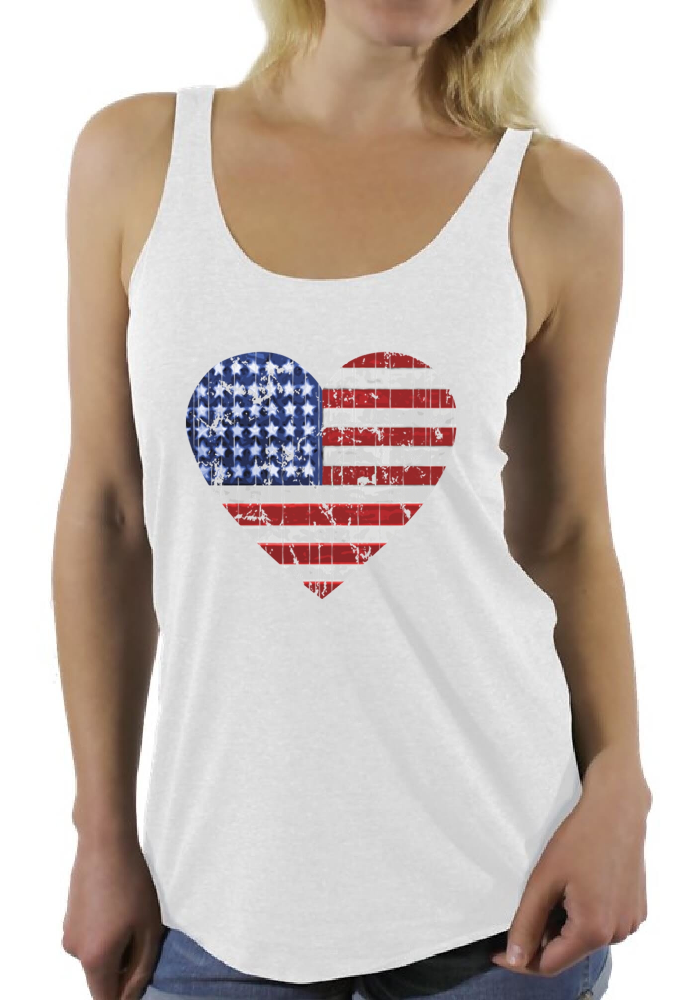 USA Flag Heart Distressed Women's Racerback Tank Tops 4th of July USA ...