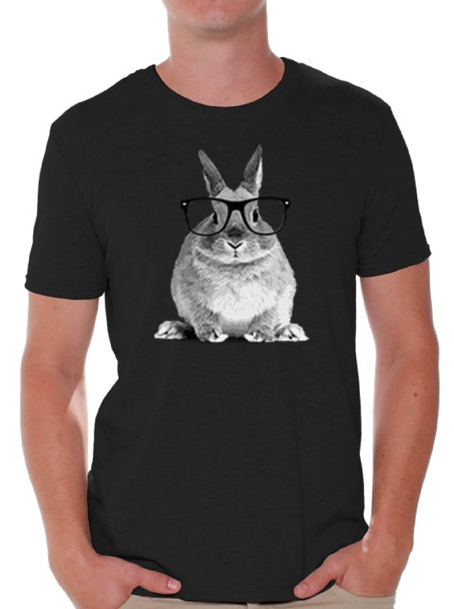 Rabbit With Glasses T shirts Shirts Tops Men's Funny Cute Hipster | eBay