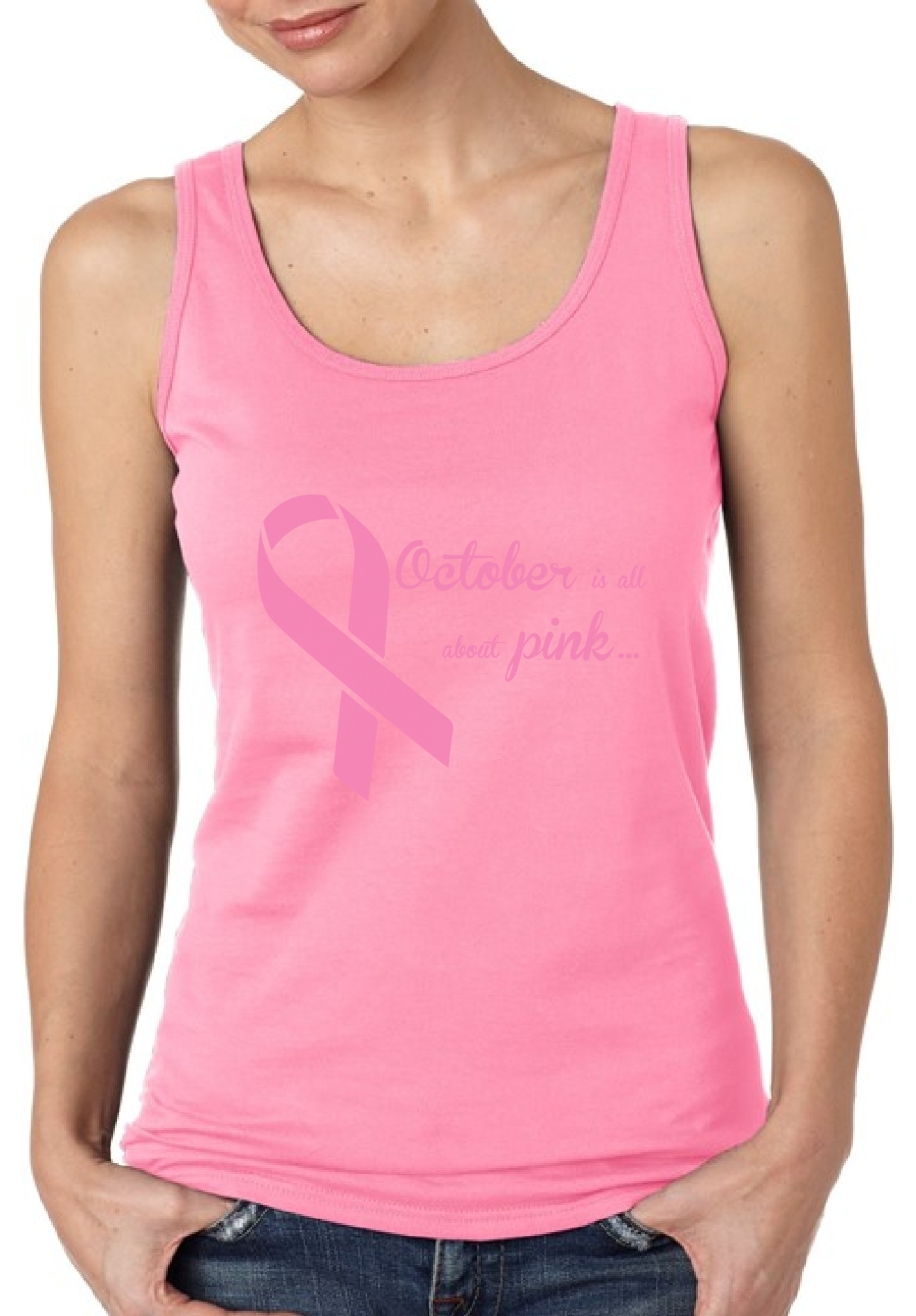 October is All About Pink Tank Tops Women's Awareness | eBay