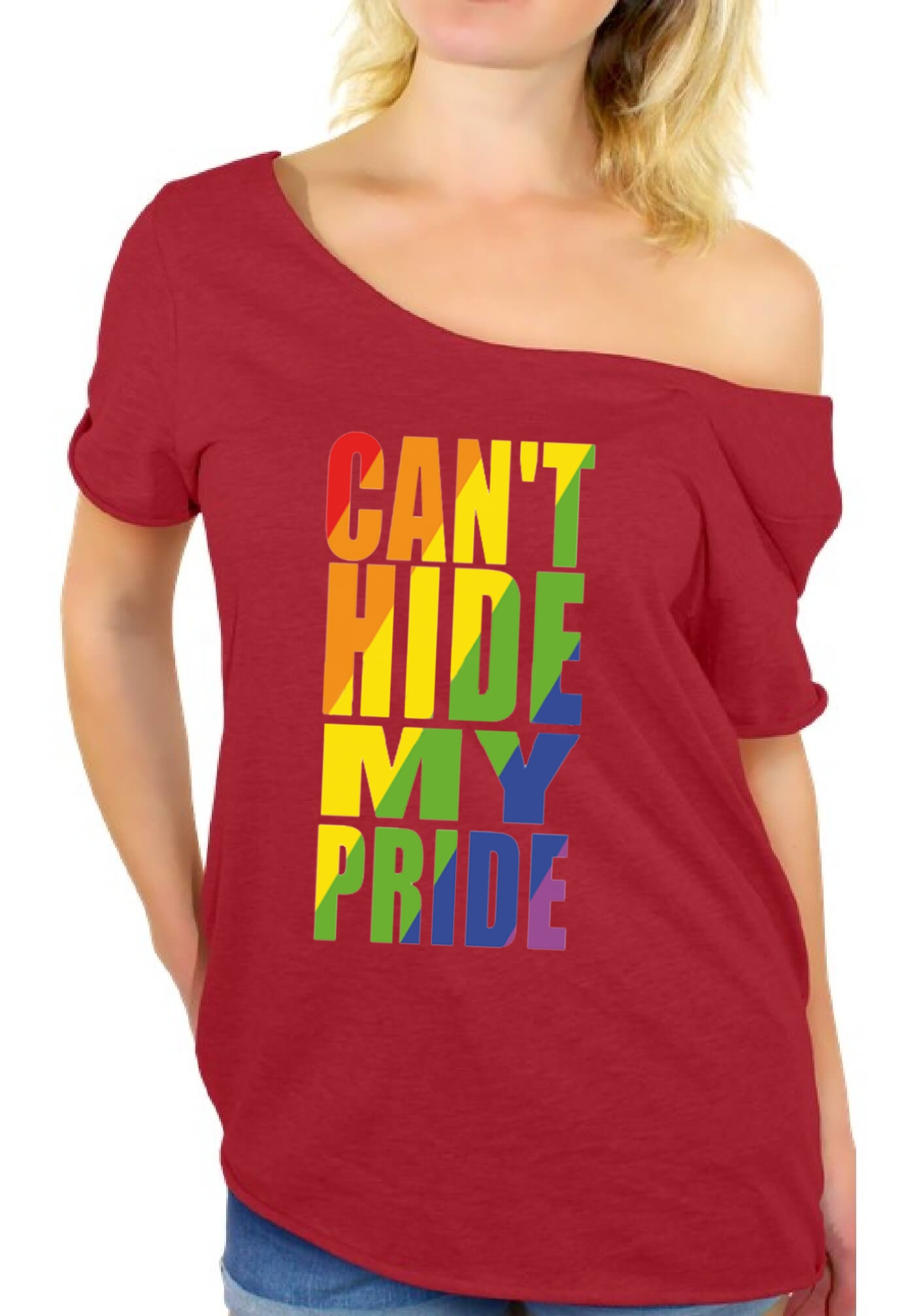 Women's LGBT Pride Off The Shoulder Tops T shirts Gay Parade Can't Hide